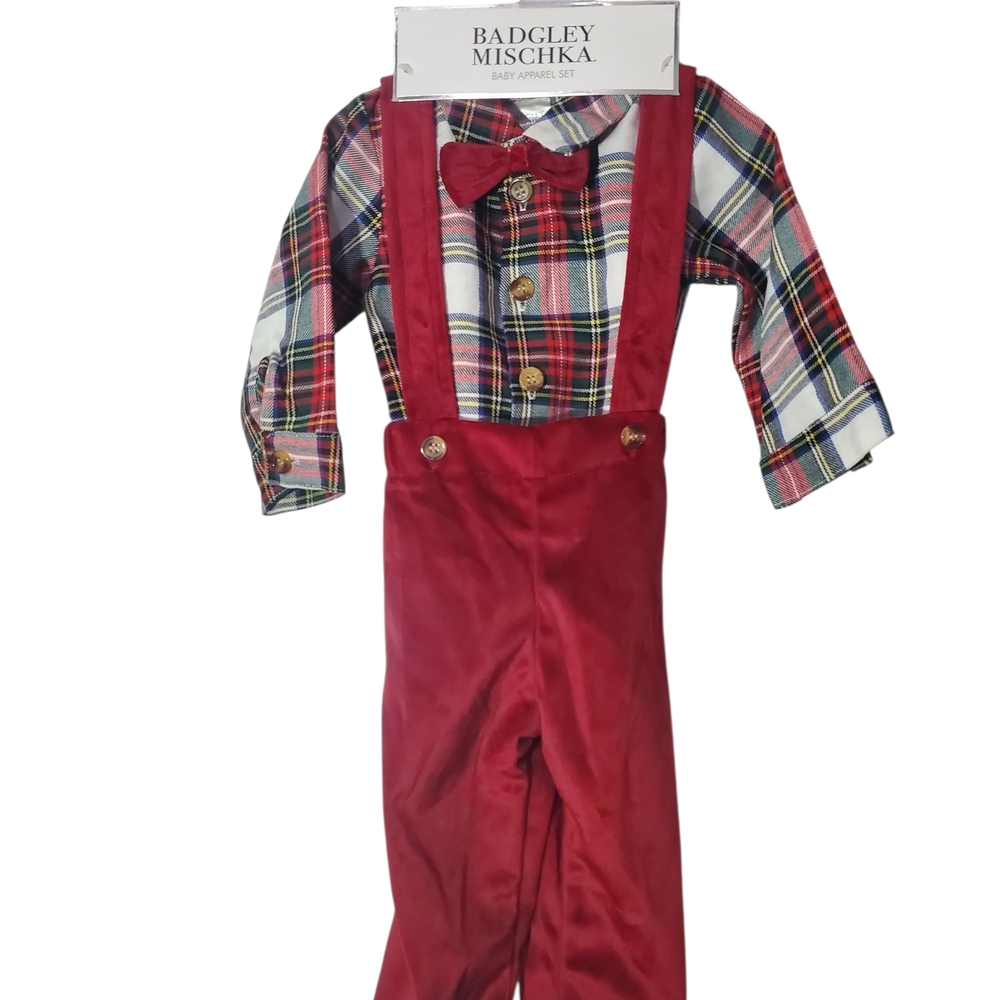 Badgley Mischka Red Plaid Baby Outfit